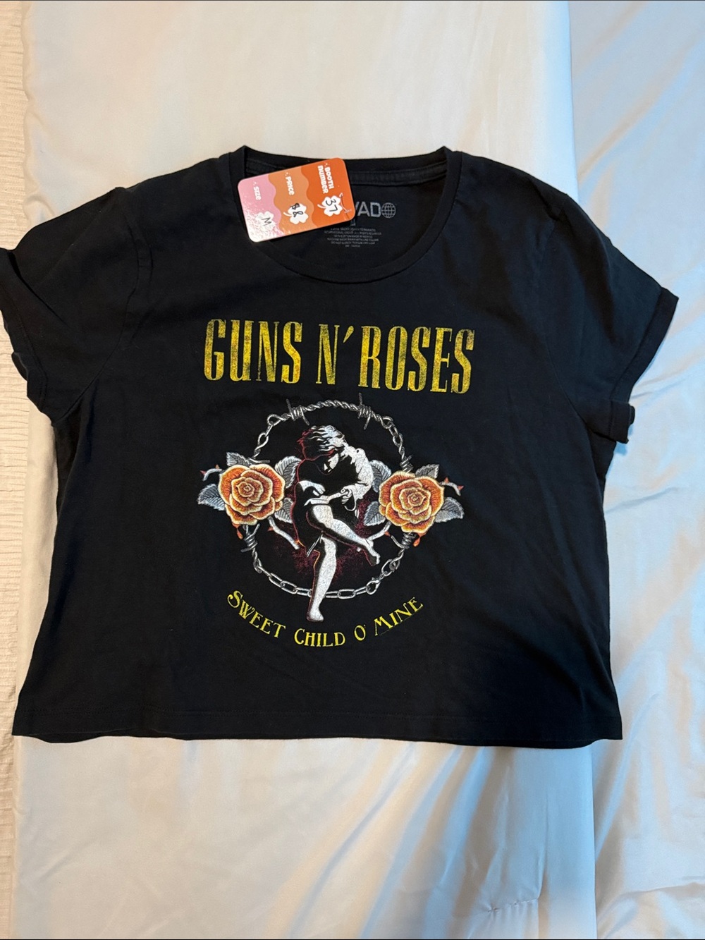Bravado Black Guns N' Roses Crop Top with Yellow and Orange Graphic